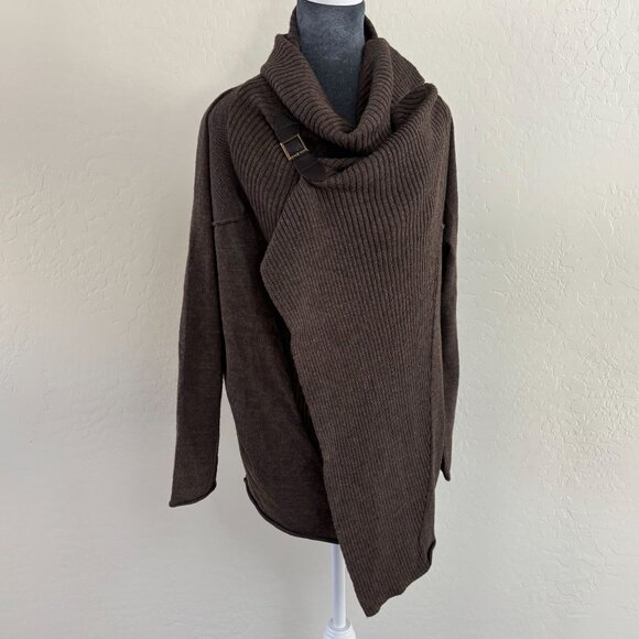 Cynthia Rowley Waterfall Cardigan with Leather Buckle Closure - Brown - Size M - Picture 1 of 10